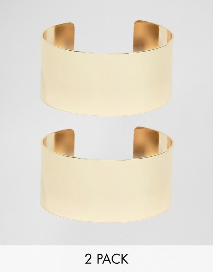 Asos Pack Of 2 Minimal Cuff Bracelets - Gold
