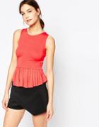 Hedonia Pixie Top With Frilled Peplum - Coral