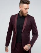 Religion Skinny Suit Jacket In Burgundy - Red