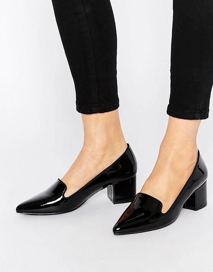 London Rebel Mid Heeled Loafers - Black Patent