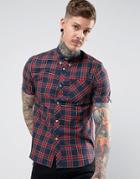 Fred Perry Reissues Short Sleeve Plaid Shirt In Navy - Navy