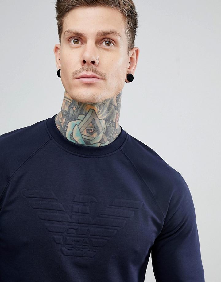 Emporio Armani Embossed Logo Crew Neck Sweat In Navy - Navy