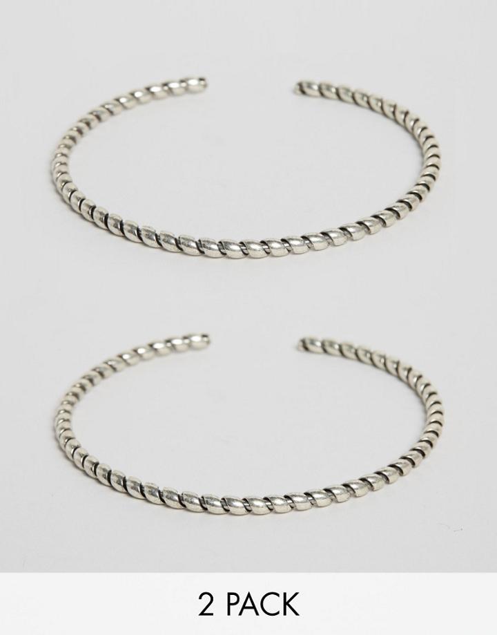 Asos Pack Of Two Twist Arm Cuffs - Silver