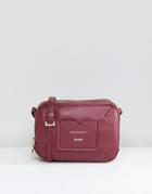 Paul Costelloe Real Leather Zip Around Cross Body Bag With Stitched Pocket In Red - Red