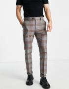 Bolongaro Trevor Skinny Fit Checked Pants In Gray And Orange