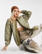 Noisy May Collarless Onion Quilted Jacket In Khaki-multi