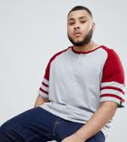 Badrhino Plus Short Sleeve Grandad Baseball T-shirt In Red - Red