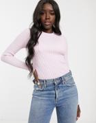 Asos Design Crew Neck Sweater In Skinny Rib-pink