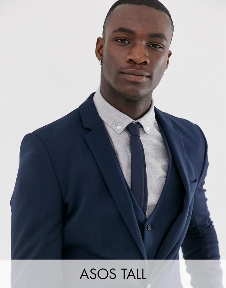 Asos Design Tall Super Skinny Fit Suit Jacket In Navy - Navy