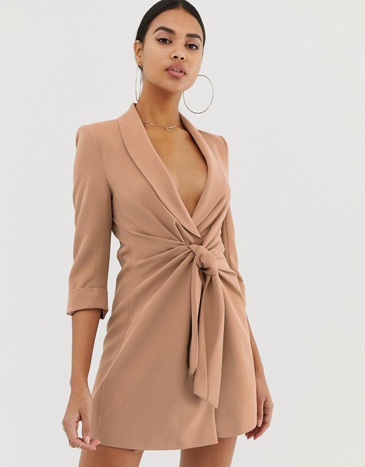 4th & Reckless Tie Front Blazer Dress In Mocha - Brown