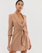 4th & Reckless Tie Front Blazer Dress In Mocha - Brown