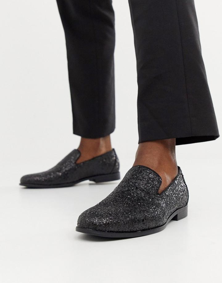 Boohooman Glitter Loafers In Black - Black