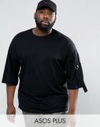 Asos Plus Oversized T-shirt With Half Sleeve And Twill Shoulder Pocket - Black
