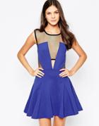 Style Stalker Gto Skater Dress With Cut Outs And Mesh - Blue