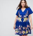 Asos Design Curve Pep Hem Mini Dress With Embroidery - Blue