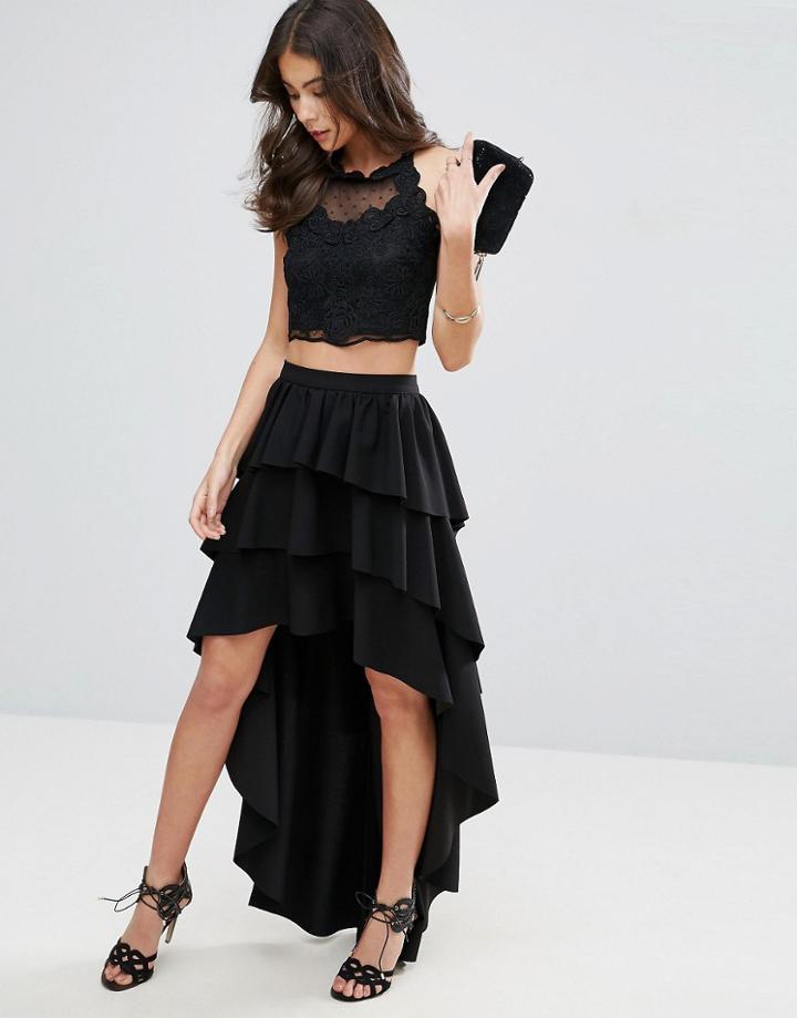 Asos Rara High Low Maxi Skirt In Scuba - Black
