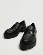 Mango Chunky Leather Flat Loafers In Black