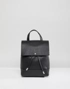 Asos Design Leather Drawstring Backpack With Tabs - Black