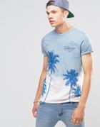 Asos T-shirt In Dip Ddye With Palm Print In Pink