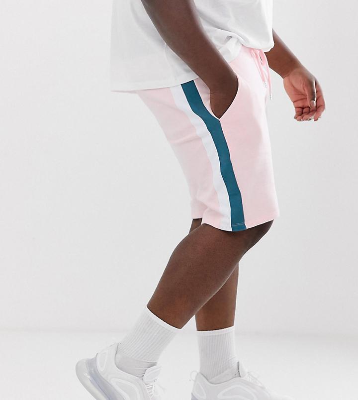 Asos Design Plus Jersey Shorts With Side Stripes In Pink - Pink