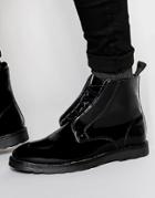 Asos Boots In Black Leather With Wedge Sole - Black