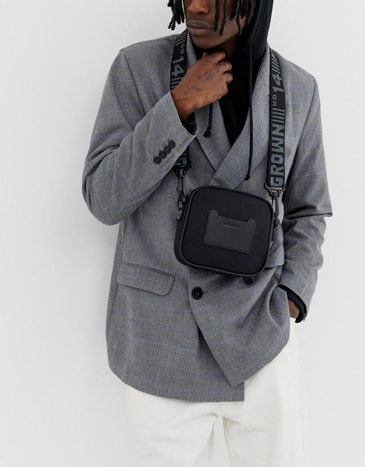 Asos Design Flight Bag In Black With Slogan Strap - Black