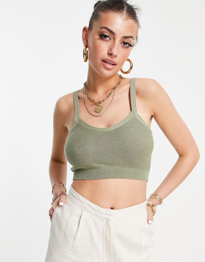 Mango Knitted Tank Top In Khaki-grey