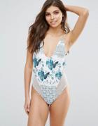 Somedays Lovin Floral Printed Swimsuit With Mesh Inserts - Multi