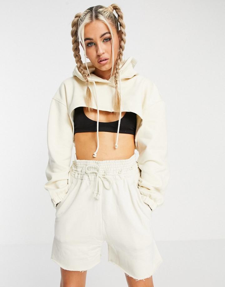 Weekday Bolero Organic Cotton Blend Cropped Hoodie With Zip Front In Ecru-neutral