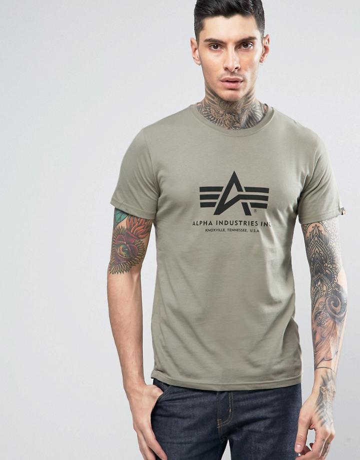 Alpha Industries Logo T-shirt Regular Fit In Green - Green