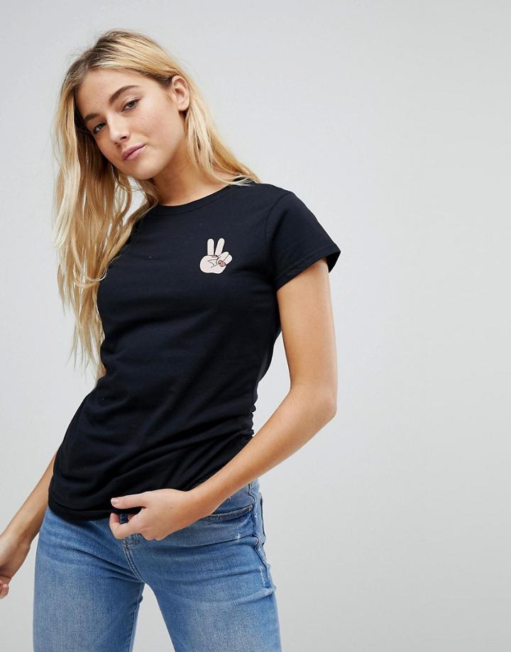Daisy Street T-shirt With Peace Out Graphic - Black