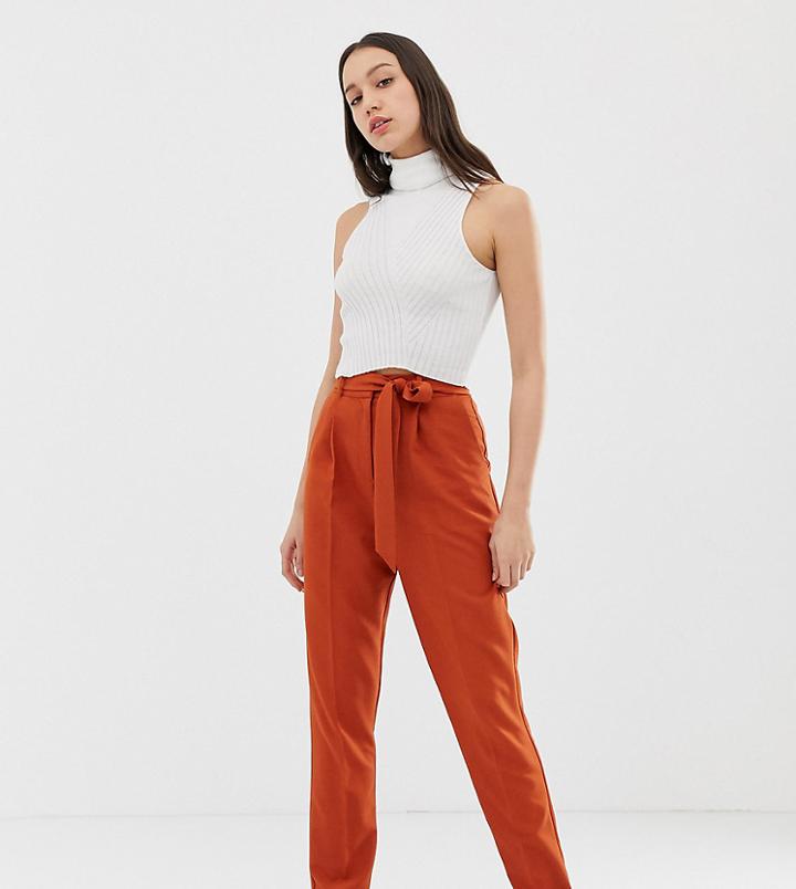 Asos Design Tall Woven Peg Pants With Obi Tie-red