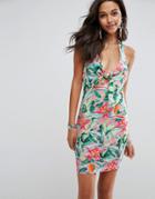 Asos Knot Front Mini Sundress In Floral Print - Multi