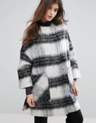 Native Youth Oversized Cape Style Check Coat - Multi