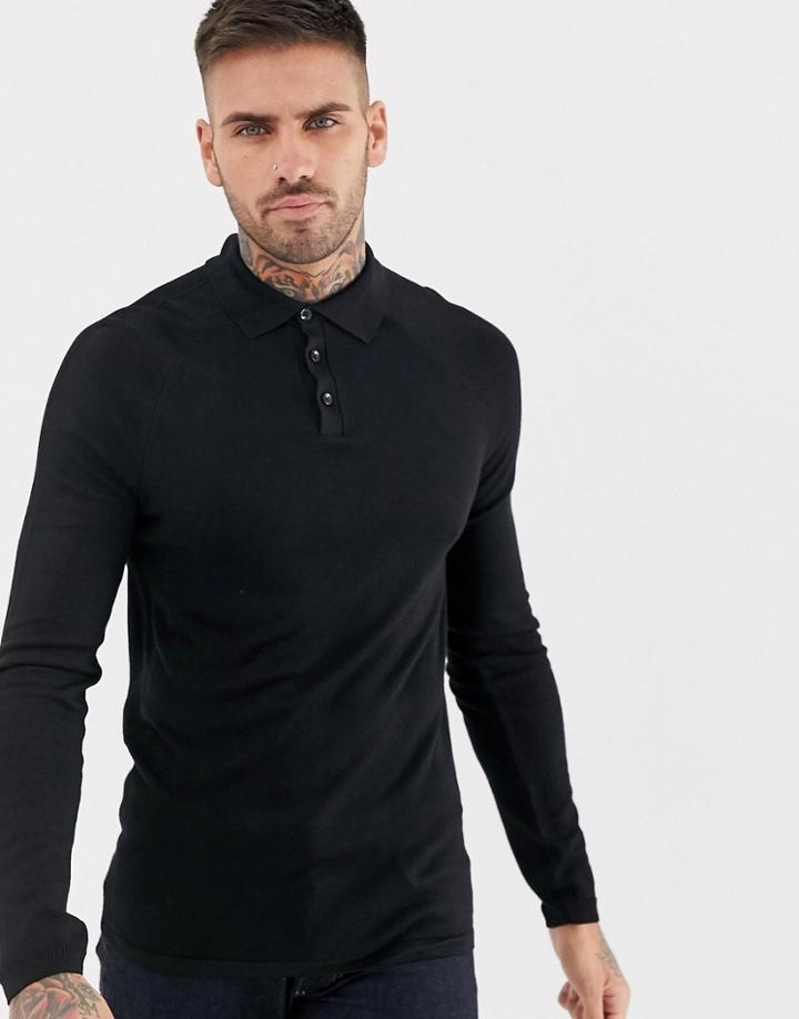 River Island Muscle Fit Polo In Black - Black