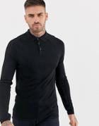 River Island Muscle Fit Polo In Black - Black