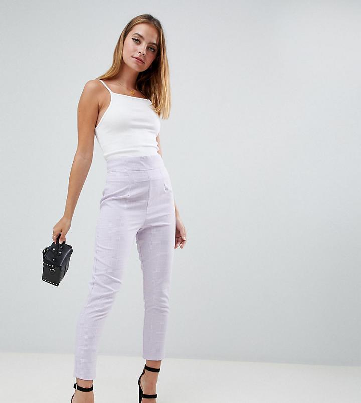 Boohoo Petite Check Tailored Pants - Purple