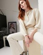 Asos Design Sweater With Button Placket In Oatmeal-neutral