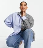 Collusion Oversized Spliced Gingham Check Shirt In Blue And Black-multi