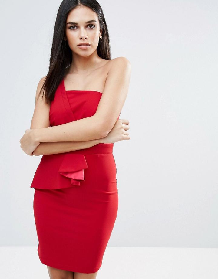 Little Mistress One Shoulder Pleat Dress - Red