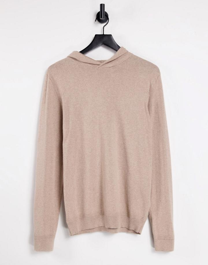 Topman Long Sleeve Knit Hoodie In Stone-neutral