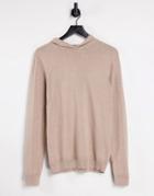 Topman Long Sleeve Knit Hoodie In Stone-neutral