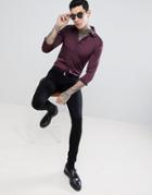 Asos Design Skinny Sateen Shirt In Burgundy-red