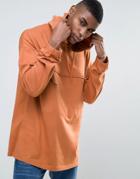 Asos Oversized Long Sleeve T-shirt With Hood And Pocket - Orange