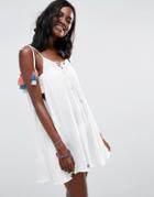 Asos Cami Beach Dress With Lace Up And Tassels - White