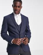 Noak Skinny Blazer In Blue Birdseye Textured Wool Blend With Two-way Stretch