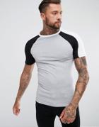 Asos Design Muscle Fit T-shirt With Double Contrast Raglan - White