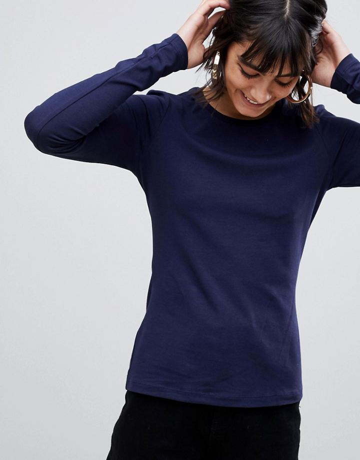 Asos Design Ultimate Top With Long Sleeve And Crew Neck In Navy