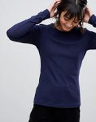 Asos Design Ultimate Top With Long Sleeve And Crew Neck In Navy