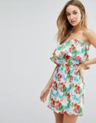 Floozie Ibiza Strapless Beach Dress In Treasure Island Print - Multi